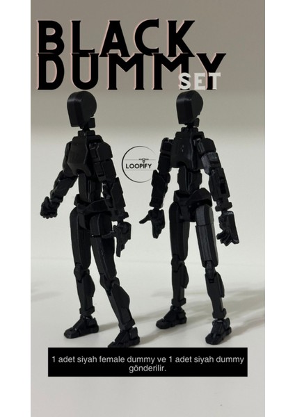 Lucky 13 Oynar Eklemli Robot Figür Oyuncak - Black Dummy Serisi (Siyah Female Dummy & Siyah Dummy)