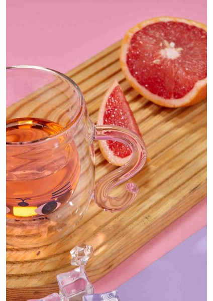 Sevimli Kedi Tasarımlı 250 ml Çift Cidarlı Borosilikat Cam Kupa - Eğlenceli ve Isıya Dayanıklı Özel Tasarım