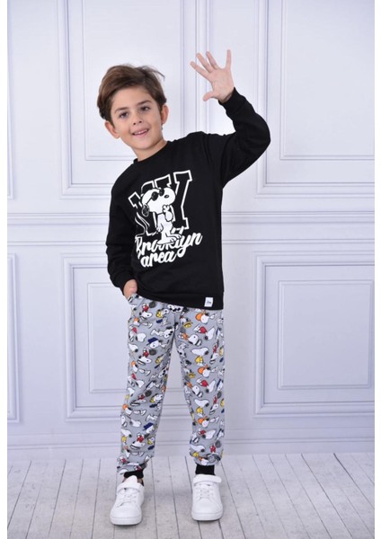 Erkek Çocuk Baskılı Pamuklu Eşofman Takımı