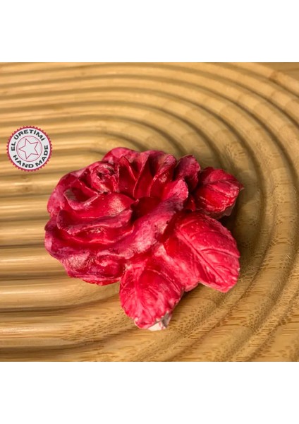 El Yapımı Minik Pembe Gül Magnet - 6 x 7 cm