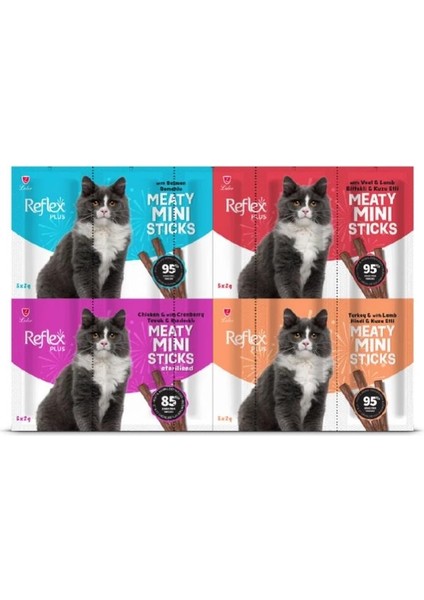 Plus Mini Mix Somonlu Kuzu Etli Biftekli Kisir Tavuk Kedi Ödülleri 20 x 2 Gr