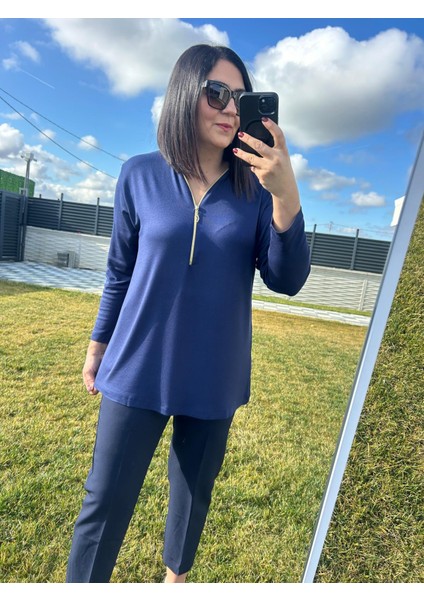 Kadın Büyük Beden Triko Görünümlü Örme Fermuar Detaylı BLUZ-BGB101 fiyatları