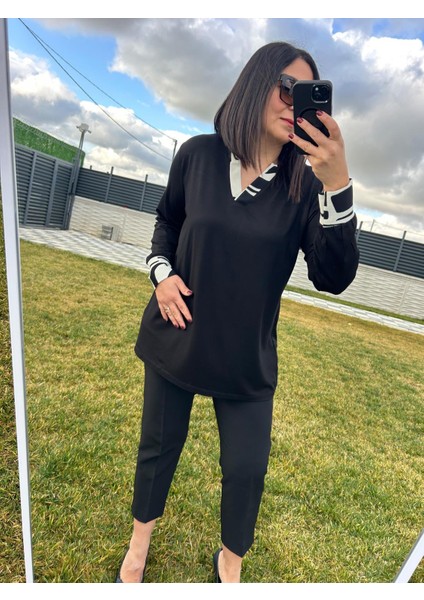 Kadın Büyük Beden V Yaka Siyah Viskon Kumaş Örme BLUZ-BGB98 fiyatları
