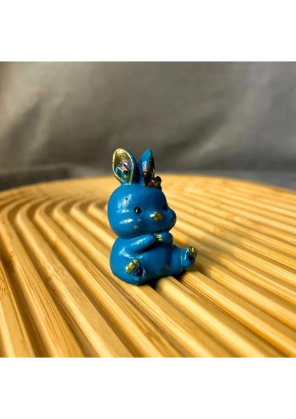El Yapımı 4'lü Sevimli Tavşan Biblo Seti - Pembe + Yeşil + Bej + Kahverengi - 3 x 5 cm
