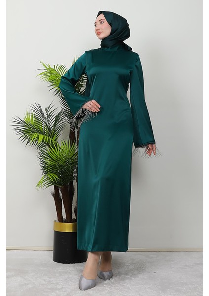 Kolu Zincirli Elbise Zümrüt modelleri