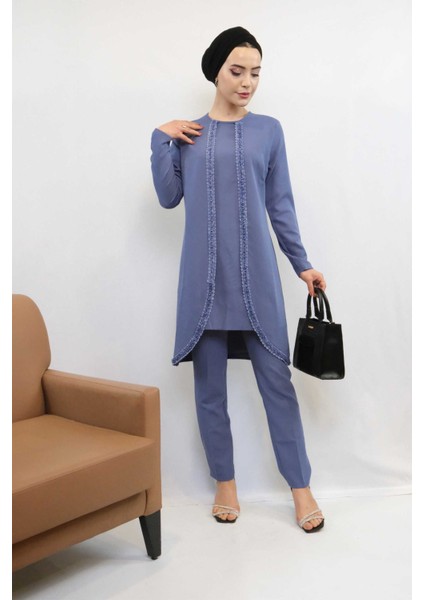 Gül Işlemeli Ikili Takım MC1434 Indigo