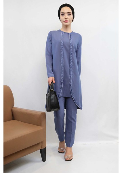 Gül Işlemeli Ikili Takım MC1434 Indigo fiyatları