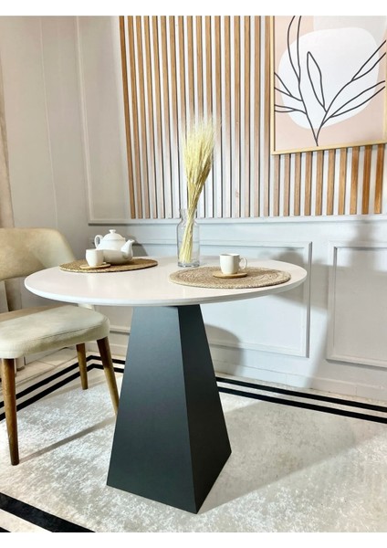 90 cm Siyah Ahşap Yuvarlak Yemek Masası - Fungi Serisi - Çalışma Masası - Balkon ve Kafe Masası