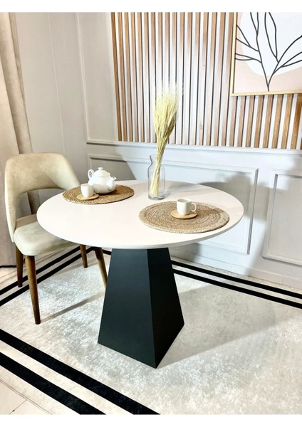 90 cm Siyah Ahşap Yuvarlak Yemek Masası - Fungi Serisi - Çalışma Masası - Balkon ve Kafe Masası
