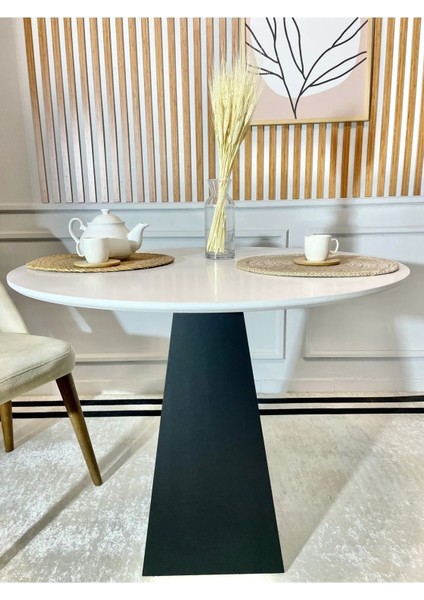 90 cm Siyah Ahşap Yuvarlak Yemek Masası - Fungi Serisi - Çalışma Masası - Balkon ve Kafe Masası