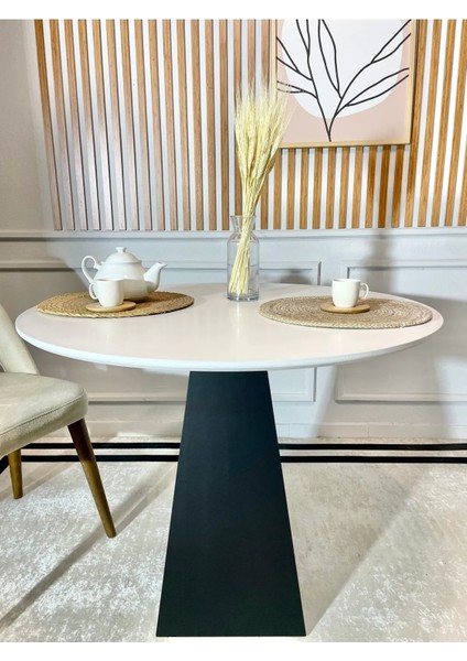 90 cm Siyah Ahşap Yuvarlak Yemek Masası - Fungi Serisi - Çalışma Masası - Balkon ve Kafe Masası