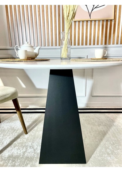 90 cm Siyah Ahşap Yuvarlak Yemek Masası - Fungi Serisi - Çalışma Masası - Balkon ve Kafe Masası