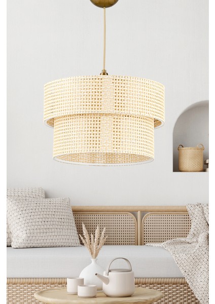 Modern Doğal Hazeran Rattan 2 Katlı Sarkıt Avize
