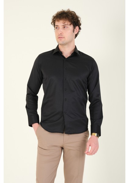 Erkek Slim Fit Gömlek Siyah