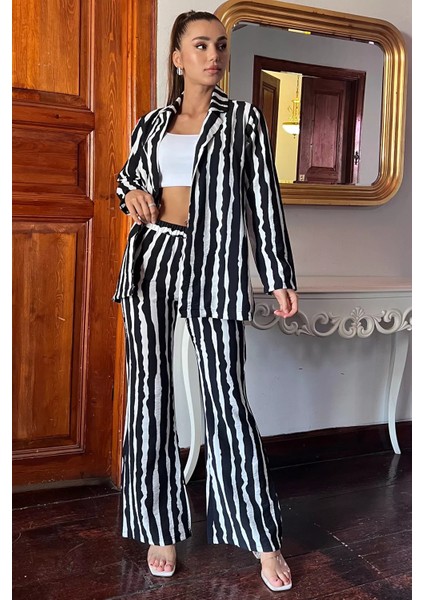 Zebra Desen Ceket Pantolon Kadın Ikili Takım