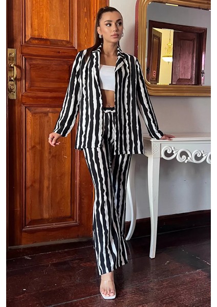 Zebra Desen Ceket Pantolon Kadın Ikili Takım