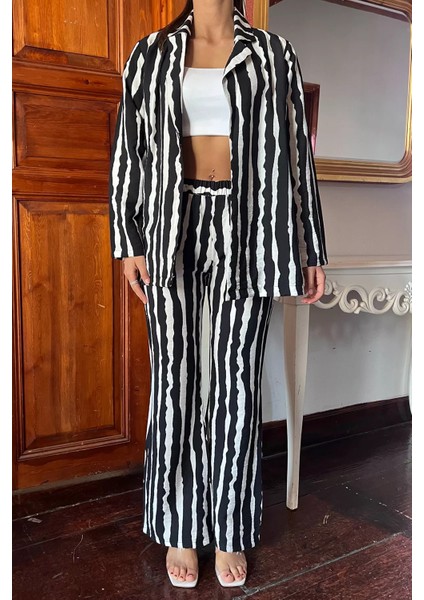 Zebra Desen Ceket Pantolon Kadın Ikili Takım