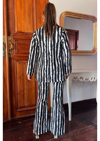 Zebra Desen Ceket Pantolon Kadın Ikili Takım