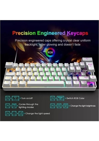 Rgb Beyaz Renk Kırmızı Switch T60 Mekanik Klavye