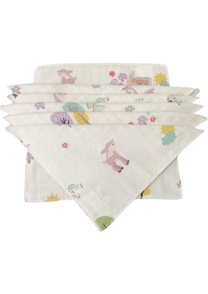 Baby %100 Organik Pamuk Muslin Kumaş Bebek Ağız Mendili Pembe Kuzu Kuş DESEN(25X25CM)