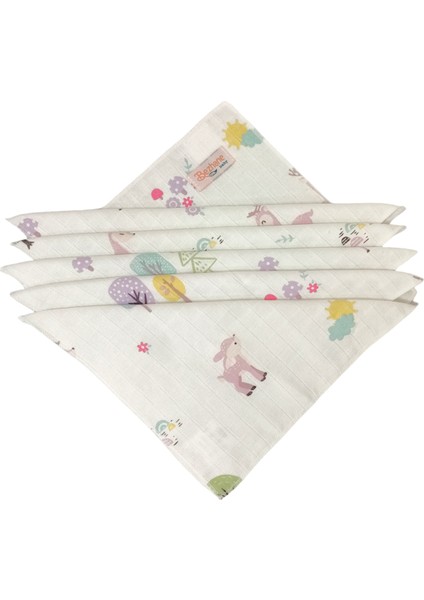 Baby %100 Organik Pamuk Muslin Kumaş Bebek Ağız Mendili Pembe Kuzu Kuş DESEN(25X25CM)