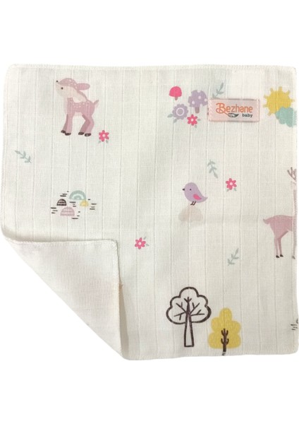 Baby %100 Organik Pamuk Muslin Kumaş Bebek Ağız Mendili Pembe Kuzu Kuş DESEN(25X25CM)