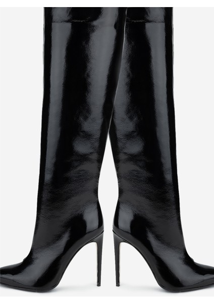 Kadın Deri Siyah Rugan Topuklu Çizme 820 396 Bn Czm SK24-25 Syh Krsk Rgn fırsatları