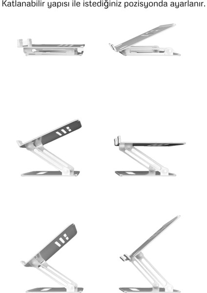 Basic 2 Tüm Modellerle Uyumlu Çelik Sınırsız Açıda Kolay Ayarlanır Laptop Standı Yükseltici