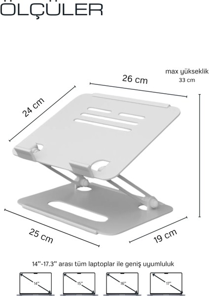 Basic 2 Tüm Modellerle Uyumlu Çelik Sınırsız Açıda Kolay Ayarlanır Laptop Standı Yükseltici