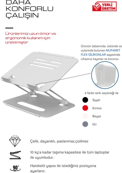 Basic 2 Tüm Modellerle Uyumlu Çelik Sınırsız Açıda Kolay Ayarlanır Laptop Standı Yükseltici