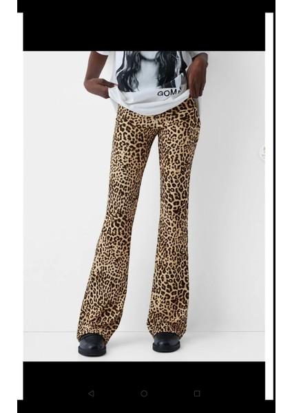 Allbucks Bershka, Leopar Desenli Esnek Flare Pantolon ABBRS0997