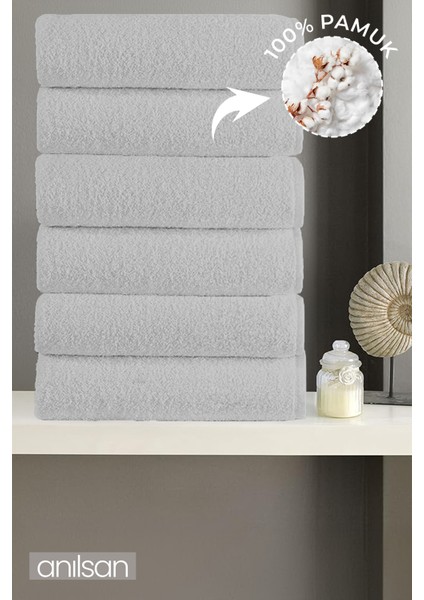 6'lı Gri El Havlusu - 50 x 90 cm , 225 Gr, Pamuk, Spa ve Otel Havlusu