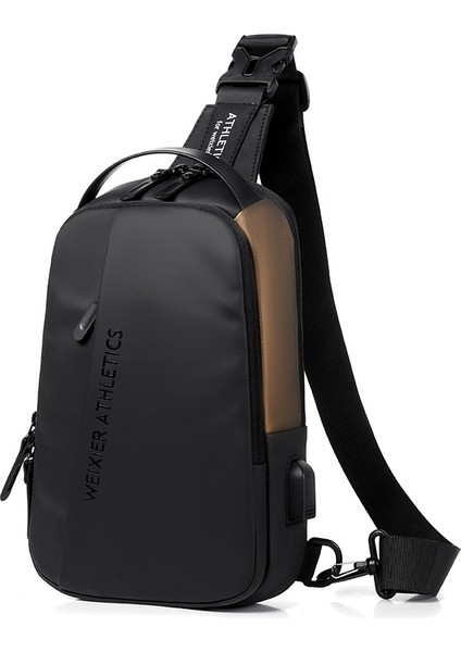 X313 Erkek Göğüs Çantası Crossbody Günlük Küçük Çanta X313 Siyah Altın (Yurt Dışından)