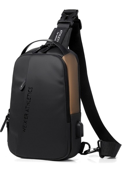 X313 Erkek Göğüs Çantası Crossbody Günlük Küçük Çanta X313 Siyah Altın (Yurt Dışından)
