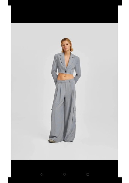 Allbucks Bershka, Çizgili Wide Leg Kumaş Kargo Pantolon ABBRS0943