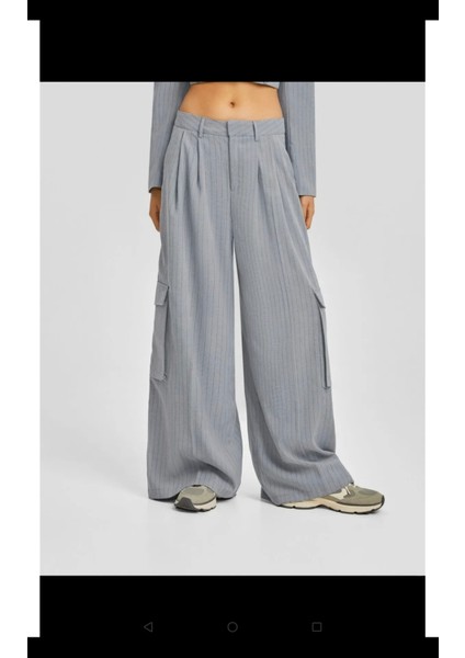 Allbucks Bershka, Çizgili Wide Leg Kumaş Kargo Pantolon ABBRS0943