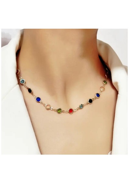 Gold Renkli Taşlı Zarif Kadın Kolye modelleri