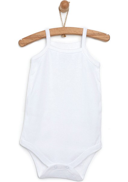 Unisex Beyaz Body Çıtçıtlı Bisiklet Yaka İp Askılı Beyaz