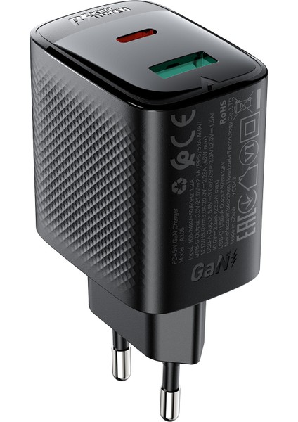 PD45W (1xUsb-C+1xUsb-A) Çıkışlı Hızlı Şarj Cihazı - A106 (Acefast Türkiye Garantili)