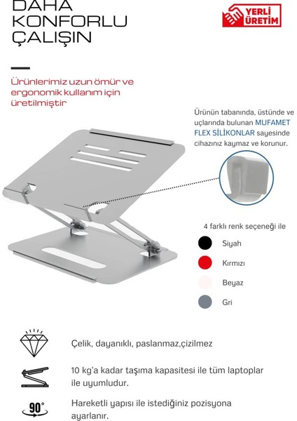 Basic 2 Tüm Modellerle Uyumlu Çelik Sınırsız Açıda Kolay Ayarlanır Laptop Standı Yükseltici