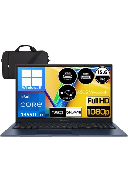 X1504VA Intel I7-1355U 24 GB Ram 256GB SSD 15.6" Fhd Windows 11 + Çanta Hediye