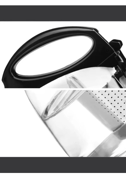 1250 ml Çelik Süzgeçli Siyah Cam Demlik Isıya Dayanıklı Cam Çaydanlık Bitki Çayı Demliği
