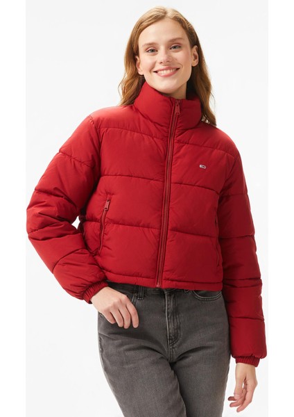 Jeans Essential Puffer Kadın Kırmızı Mont