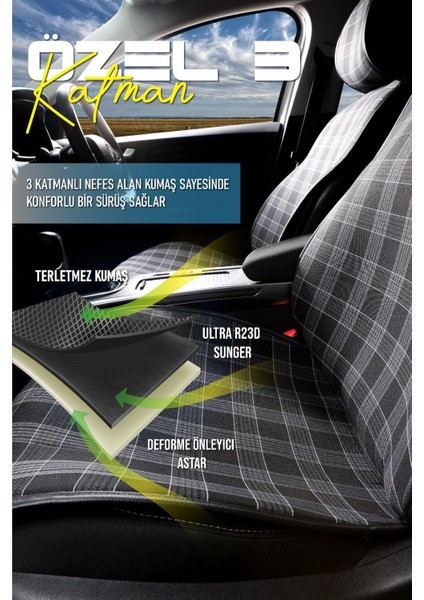Ford Galaxy Oto Koltuk Minderi Ön 2'li Set Ekose Model Sc