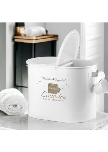 Metal Iki Bölmeli Plastik Kapaklı ve Ölçekli Deterjan Kutusu 12 Litre Kapasiteli LR035