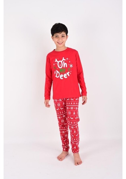 Kız / Erkek Çocuk Yılbaşı Geyik Desen Uzun Kollu Pamuklu Pijama Takımı fiyatları