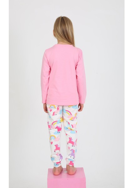 Kız Çocuk Uzun Kollu %100 Pamuklu Pijama Takımı Happines Koyu Pembe