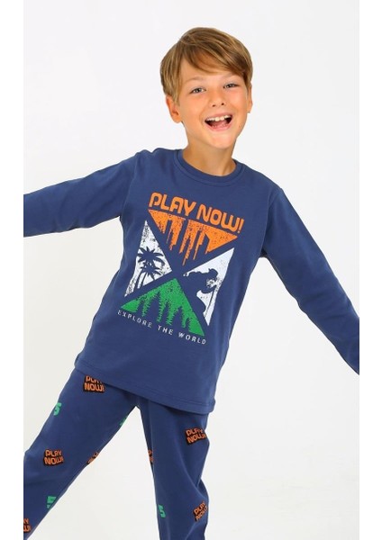 Erkek Çocuk Uzun Kollu Pamuklu Pijama Takımı Play Now Indigo