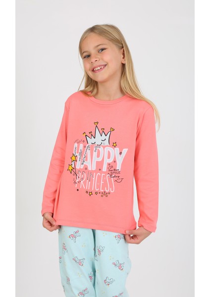 Kız Çocuk Uzun Kollu Pamuklu Pijama Takımı Happy Princess Nar