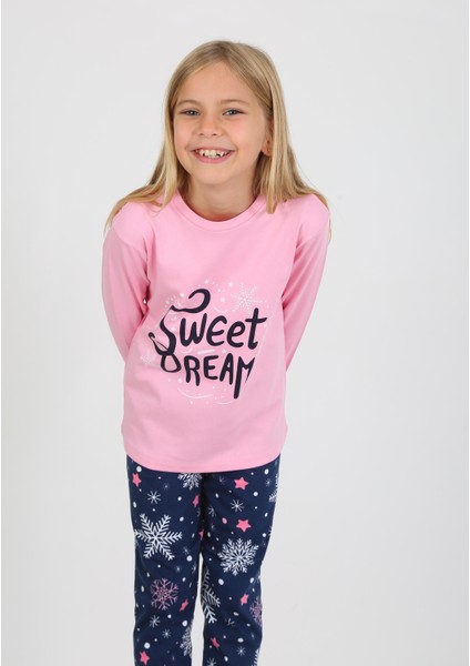 Kız Çocuk Uzun Kollu %100 Pamuklu Pijama Takımı Sweet Winter Koyu Pembe modelleri